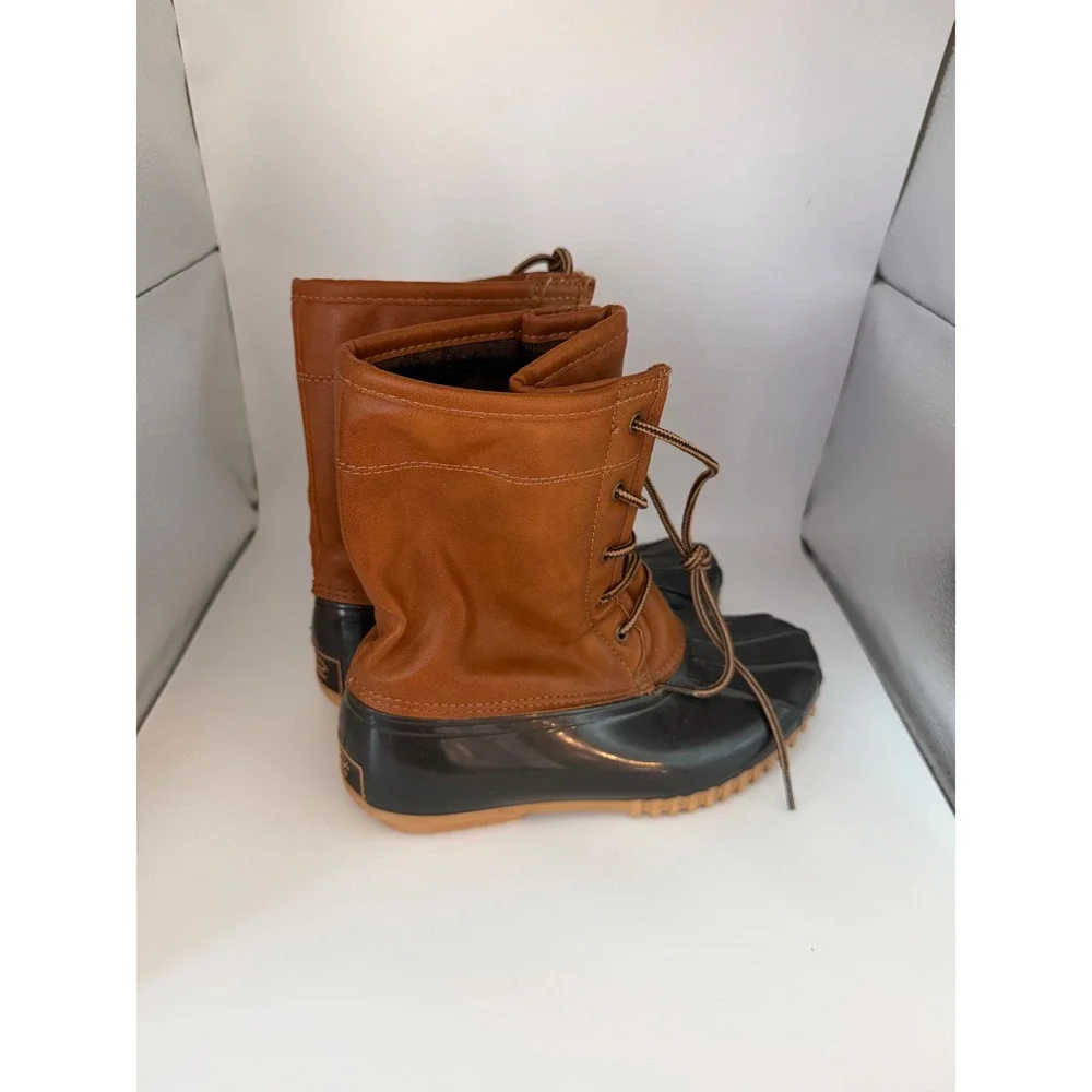 Sporto Arianna Duck Boots Brown Black Lace Up Faux Fur Lined Rain Snow Mens 6.5M
